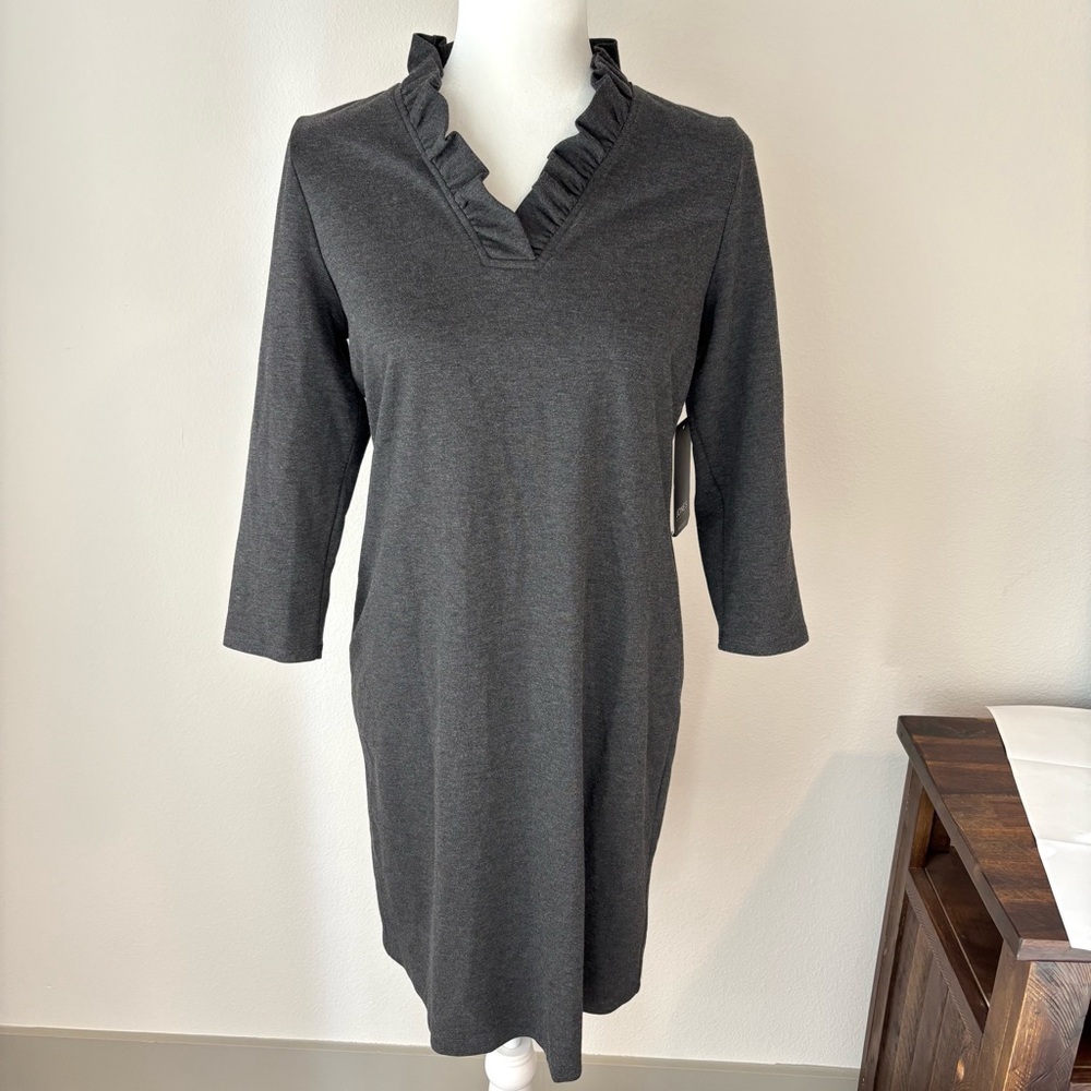 Jones New York Gray Heather Ruffle Neck Shift Dress NWT Size 6